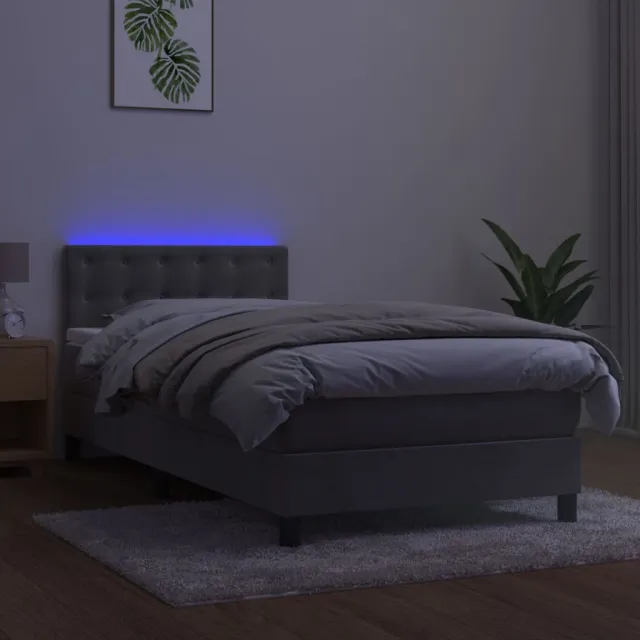 Sommier à lattes de lit avec matelas et LED Gris clair 90x190cm
