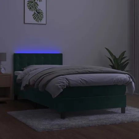 Sommier à lattes de lit avec matelas et LED Vert foncé 90x190cm