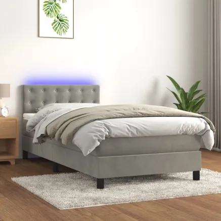 Sommier à lattes de lit avec matelas et LED Gris clair 90x200cm