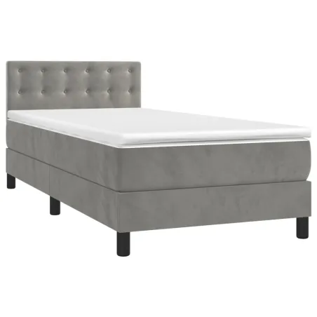 Sommier à lattes de lit avec matelas et LED Gris clair 90x200cm