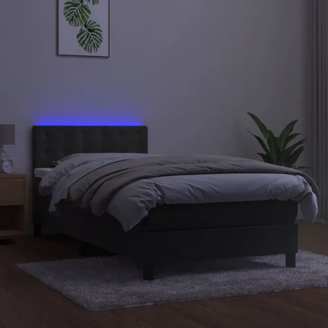 Sommier à lattes de lit avec matelas et LED Gris foncé 90x200cm