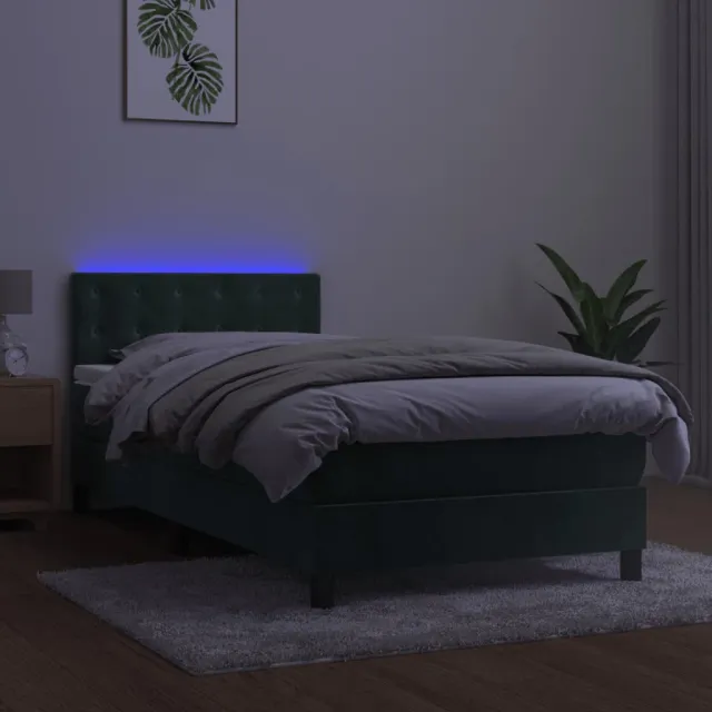 Sommier à lattes de lit avec matelas LED Vert foncé 100x200 cm