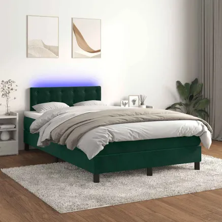 Sommier à lattes de lit avec matelas LED Vert foncé 120x200 cm
