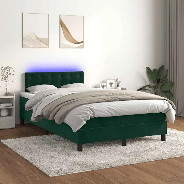 Sommier à lattes de lit avec matelas LED Vert foncé 120x200 cm