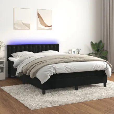 Sommier à lattes de lit avec matelas et LED Noir 140x190 cm