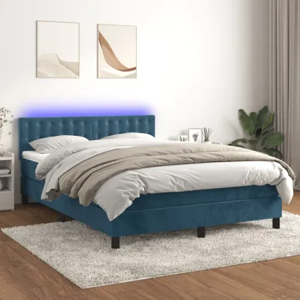 Sommier à lattes de lit avec matelas LED Bleu foncé 140x190 cm