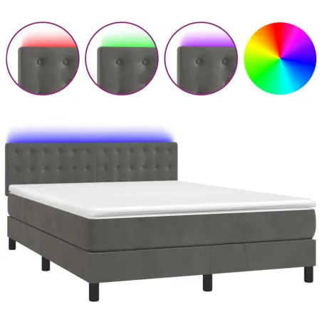 Sommier à lattes de lit avec matelas LED Gris foncé 140x200 cm