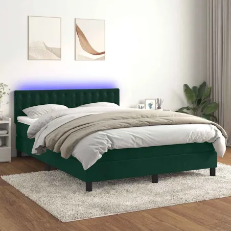 Sommier à lattes de lit matelas et LED Vert foncé 140x200 cm