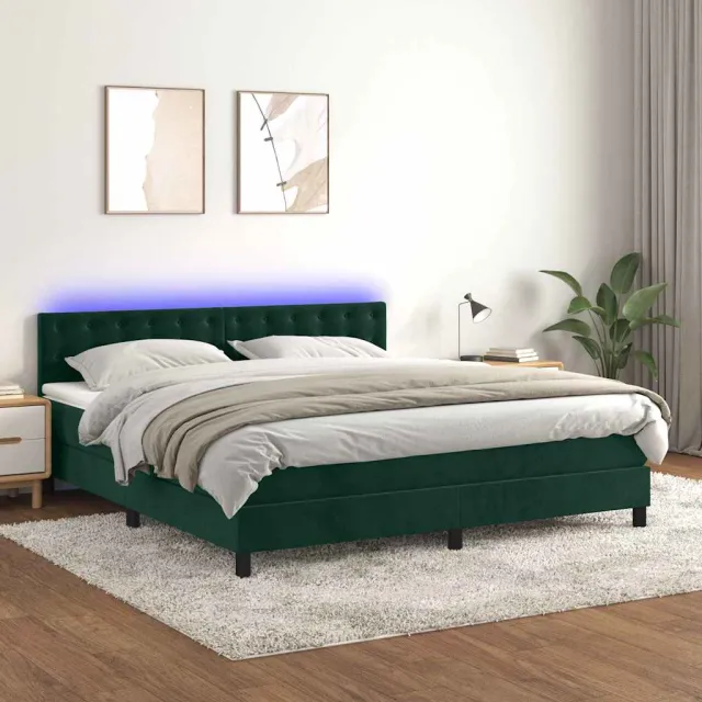 Sommier à lattes de lit matelas et LED Vert foncé 160x200 cm