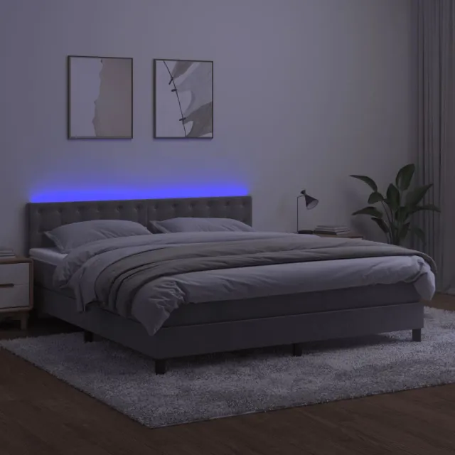 Sommier à lattes de lit matelas et LED Gris clair 180x200 cm