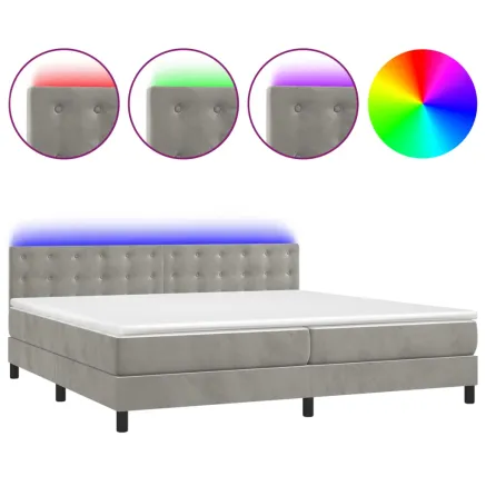 Sommier à lattes de lit matelas et LED Gris clair 200x200 cm 2
