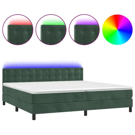 Sommier à lattes de lit matelas et LED Vert foncé 200x200 cm 2