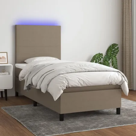 Sommier à lattes de lit et matelas et LED Taupe 90x190 cm Tissu