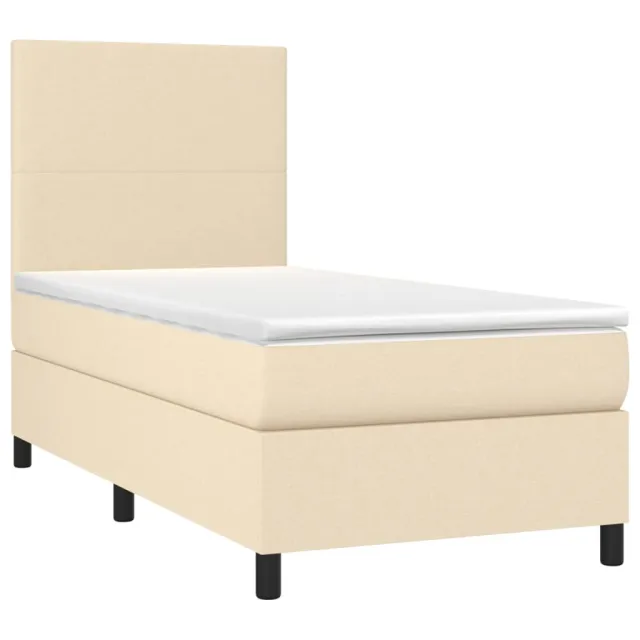 Sommier à lattes de lit et matelas et LED Crème 90x190 cm Tissu