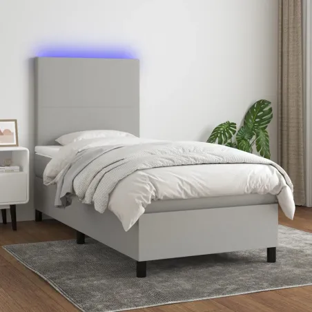 Sommier à lattes de lit avec matelas et LED Gris clair 90x200cm