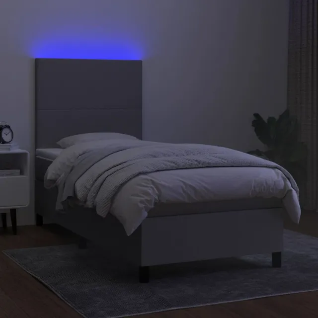 Sommier à lattes de lit avec matelas et LED Gris clair 90x200cm