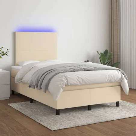 Sommier à lattes de lit et matelas et LED Crème 120x200cm Tissu