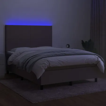 Sommier à lattes de lit et matelas et LED Taupe 140x190cm Tissu