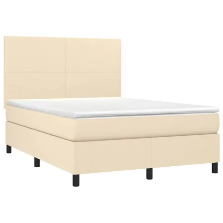 Sommier à lattes de lit et matelas et LED Crème 140x200cm Tissu