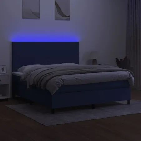 Sommier à lattes de lit et matelas et LED Bleu 160x200 cm Tissu