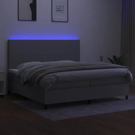 Sommier à lattes de lit et matelas et LED Gris clair 200x200 cm