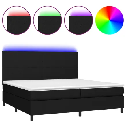 Sommier à lattes de lit et matelas et LED Noir 200x200 cm Tissu 2