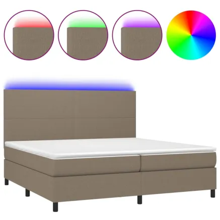 Sommier à lattes de lit et matelas et LED Taupe 200x200cm Tissu 2