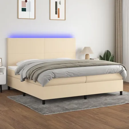 Sommier à lattes de lit et matelas et LED Crème 200x200cm Tissu