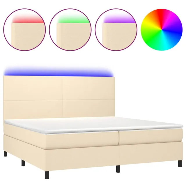 Sommier à lattes de lit et matelas et LED Crème 200x200cm Tissu