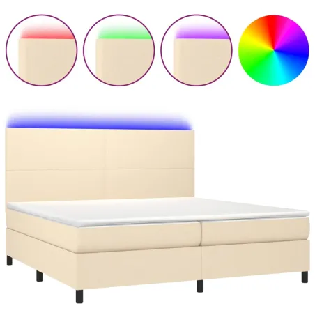 Sommier à lattes de lit et matelas et LED Crème 200x200cm Tissu