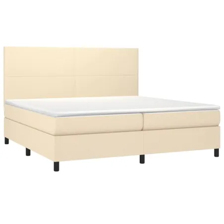 Sommier à lattes de lit et matelas et LED Crème 200x200cm Tissu