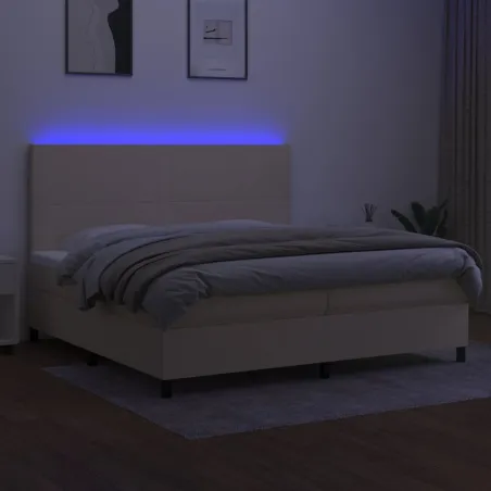 Sommier à lattes de lit et matelas et LED Crème 200x200cm Tissu