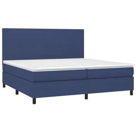 Sommier à lattes de lit et matelas et LED Bleu 200x200 cm Tissu