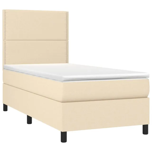Sommier à lattes de lit et matelas et LED Crème 90x200 cm Tissu