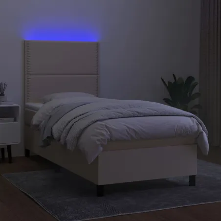 Sommier à lattes de lit et matelas et LED Crème 100x200cm Tissu