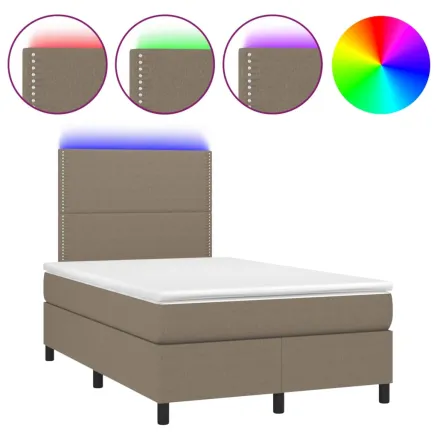 Sommier à lattes de lit et matelas et LED Taupe 120x200cm Tissu 2