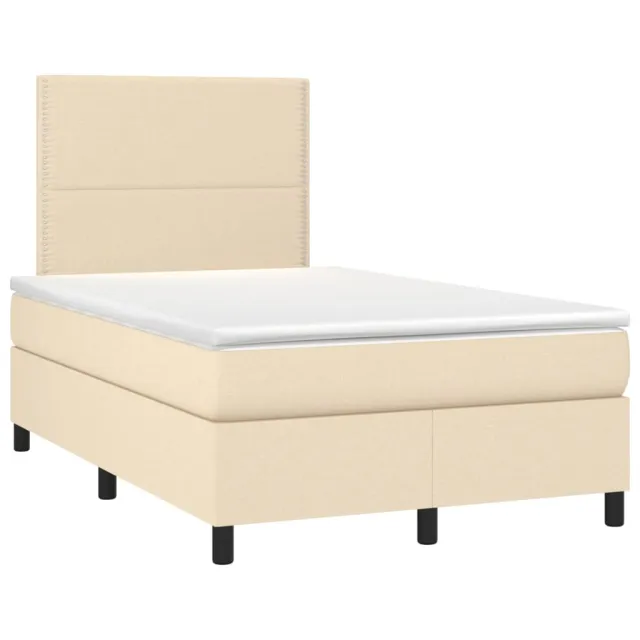 Sommier à lattes de lit et matelas et LED Crème 120x200cm Tissu