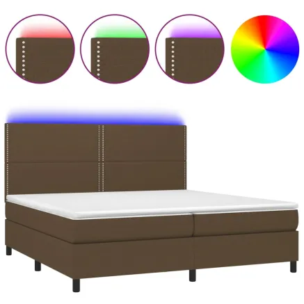Sommier à lattes de lit matelas et LED Marron foncé 200x200 cm 2