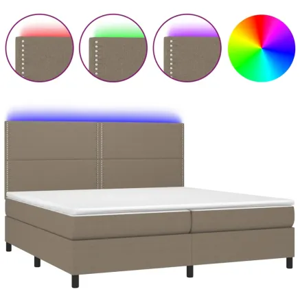 Sommier à lattes de lit et matelas et LED Taupe 200x200cm Tissu 2