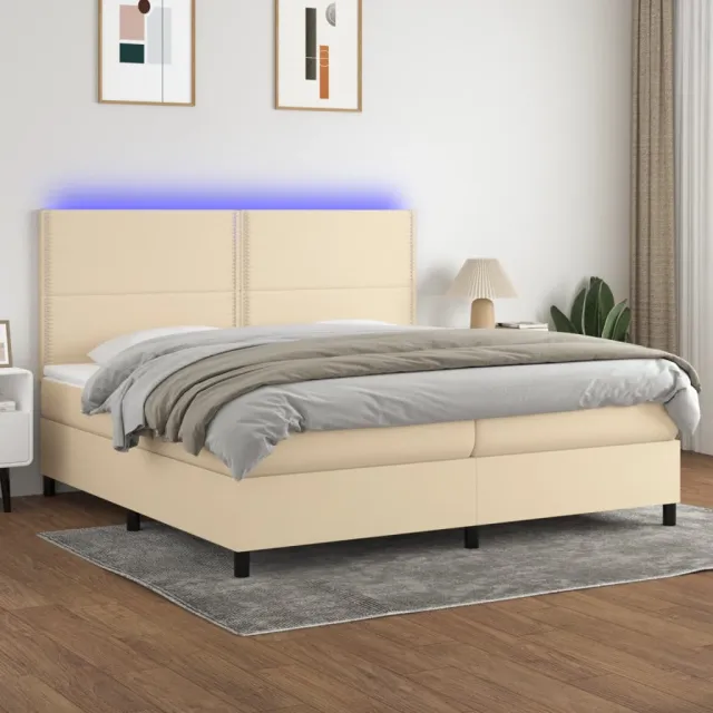 Sommier à lattes de lit et matelas et LED Crème 200x200cm Tissu