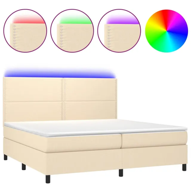 Sommier à lattes de lit et matelas et LED Crème 200x200cm Tissu