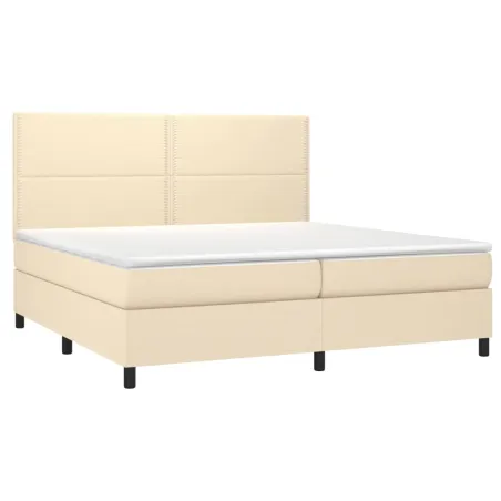Sommier à lattes de lit et matelas et LED Crème 200x200cm Tissu