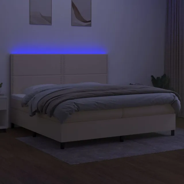 Sommier à lattes de lit et matelas et LED Crème 200x200cm Tissu