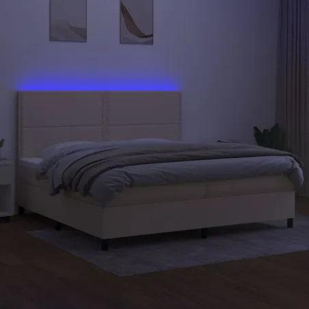 Sommier à lattes de lit et matelas et LED Crème 200x200cm Tissu