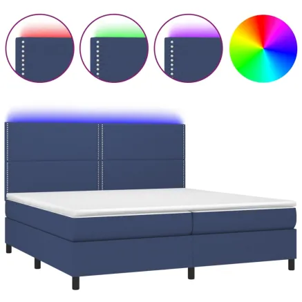 Sommier à lattes de lit et matelas et LED Bleu 200x200 cm Tissu 2