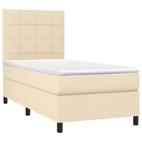 Sommier à lattes de lit et matelas et LED Crème 80x200cm Tissu