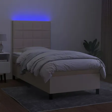 Sommier à lattes de lit et matelas et LED Crème 90x200 cm Tissu