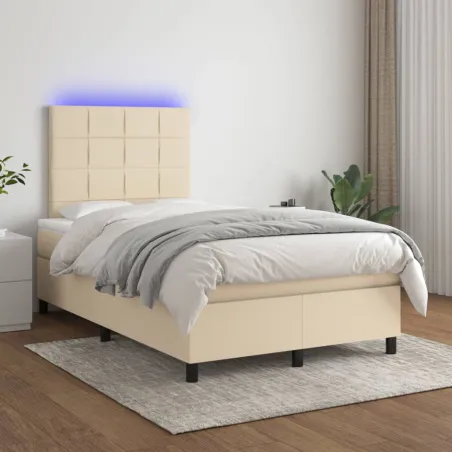 Sommier à lattes de lit et matelas et LED Crème 120x200cm Tissu