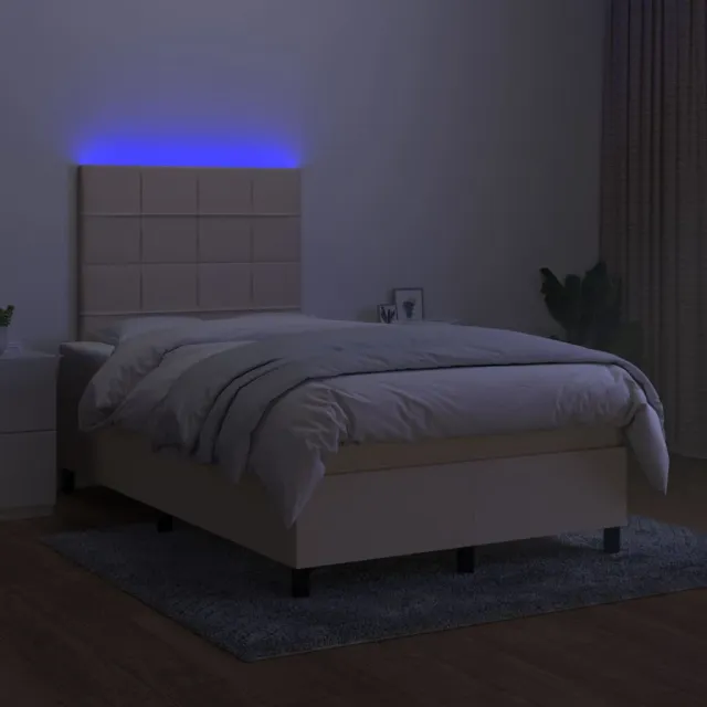 Sommier à lattes de lit et matelas et LED Crème 120x200cm Tissu