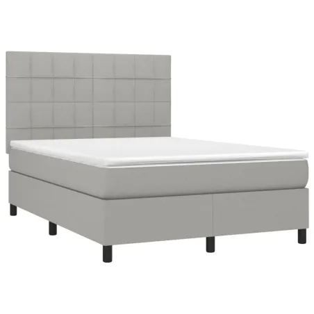 Sommier à lattes de lit et matelas et LED Gris clair 140x190 cm